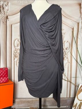 YIGAL AZROUEL- Draped Long-Sleeve Ruched Dress - Charcoal